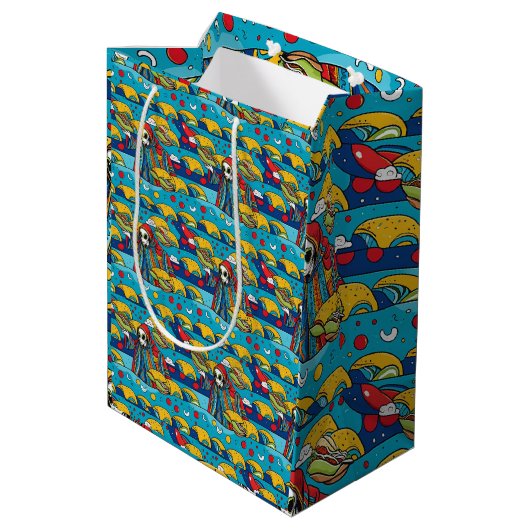 Unieke Kleurrijke Alien eten Tacos Wrapping Paper Medium Cadeauzakje (Achterkant Gekanteld)