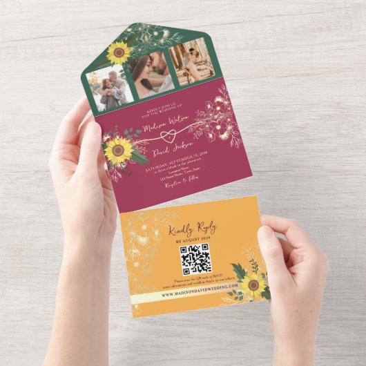 Unieke kleurrijke bloemenbruiloft all in one uitnodiging (Afscheurbaar)