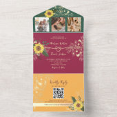 Unieke kleurrijke bloemenbruiloft all in one uitnodiging (Binnen)