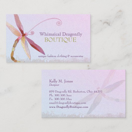 Unieke, kleurrijke Dragonfly Mode Visitekaartje (Voorkant / Achterkant)