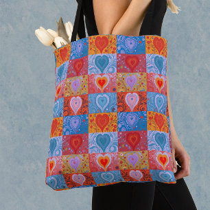 Unieke Kleurrijke Hart Liefde Patchwork Patroon Ta Tote Bag