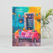 Unieke Kleurrijke Patio Mexicaanse bruiloft Kaart (Staand voorkant)