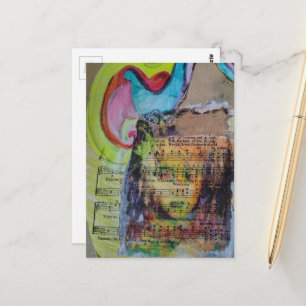 Unieke kleurrijke persoon mixed media collage briefkaart