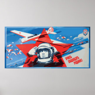 Unieke, kleurrijke Sovjet Cosmonaut-Poster uit de Poster