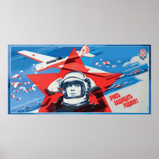 Unieke, kleurrijke Sovjet Cosmonaut-Poster uit de  Poster (Voorkant)