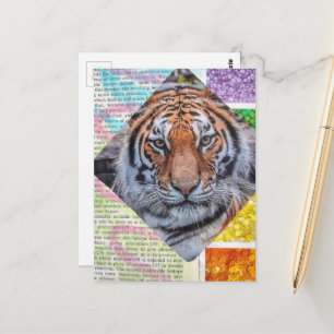 Unieke Kleurrijke Tijger Collage Briefkaart