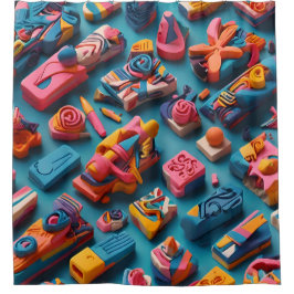 Unieke & Kleurrijke Vorm Erasers Patroon Ontwerp Douchegordijn