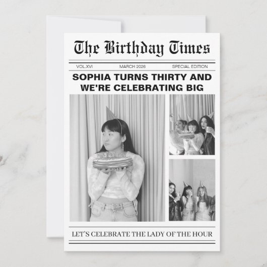 Unieke krant 30ste verjaardag foto Uitnodiging (Voorkant)
