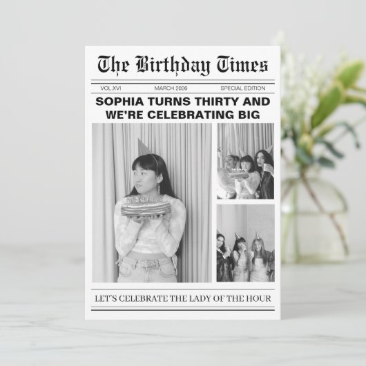 Unieke krant 30ste verjaardag foto Uitnodiging (Staand voorkant)