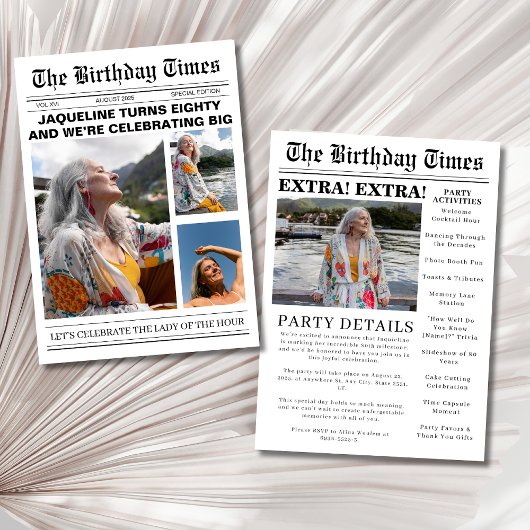 Unieke krant 80ste verjaardag foto Uitnodiging