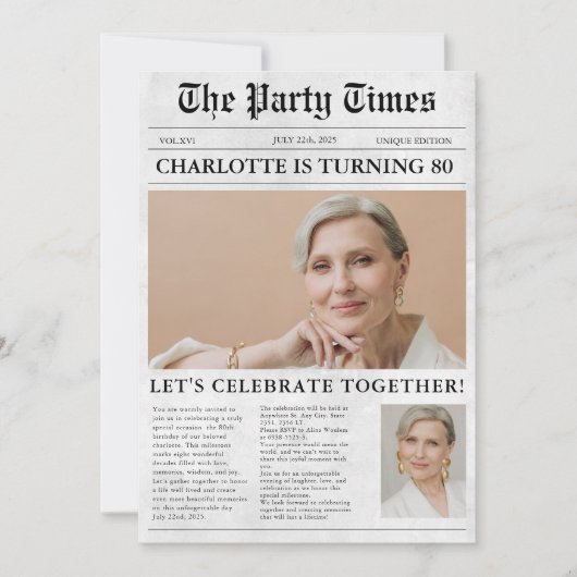 Unieke krant 80th Birthday Custom Photo Kaart (Voorkant)