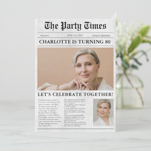 Unieke krant 80th Birthday Custom Photo Kaart (Staand voorkant)