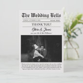 Unieke krant bruiloft foto Dank u kaart (Staand voorkant)