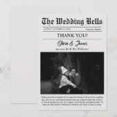 Unieke krant bruiloft foto Dank u kaart (Voorkant / Achterkant)