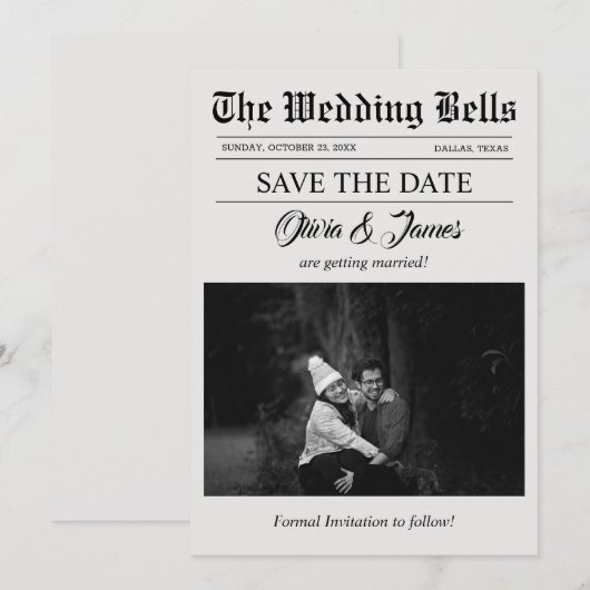 Unieke krant bruiloft foto Save the Date Kaart (Voorkant / Achterkant)