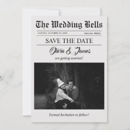 Unieke krant bruiloft foto Save the Date Kaart