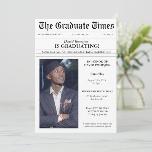 Unieke krant foto afstuderen kaart (Staand voorkant)