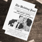 Unieke krant foto bruiloft dank u kaart