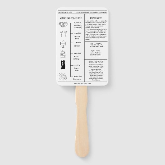 Unieke krant foto bruiloft programma tijdlijn handwaaier (Achterkant)
