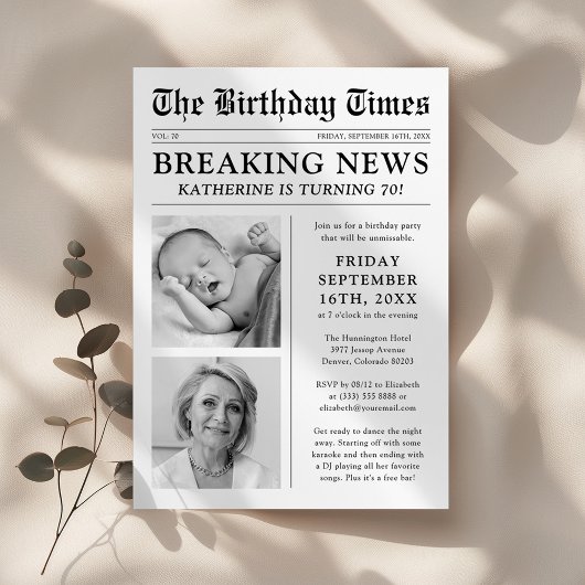 Unieke krant foto verjaardagsfeestje kaart