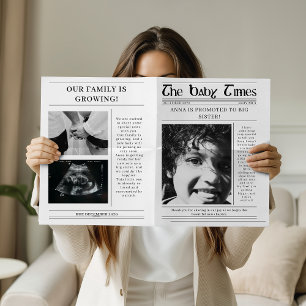 Unieke krant grote zus zwangerschapsaankondiging kaart