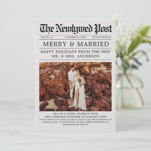 Unieke krant vrolijk en getrouwd kerst Kaart (Staand voorkant)