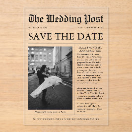 Unieke krantenfoto Sla de datum op Acryl Uitnodigingen