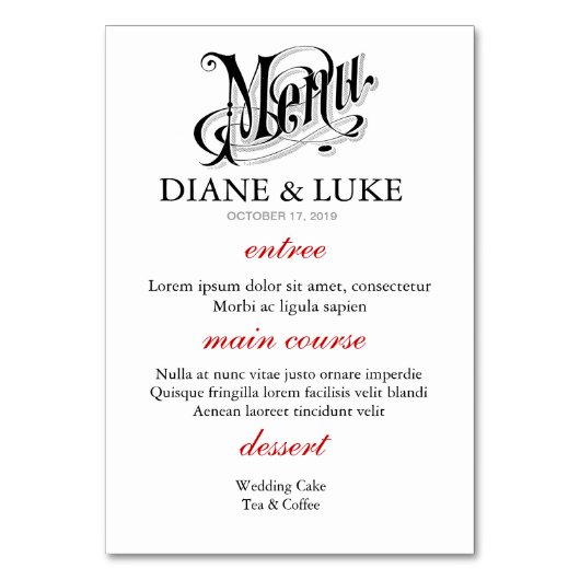 Unieke Las Vegas Bruiloft Menu+Table Kaart (Achterkant)