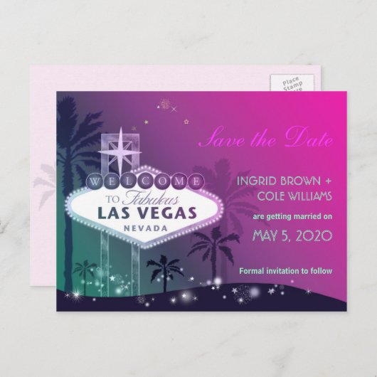 Unieke Las Vegas Strip Bruiloft Save the Date Aankondigingskaart (Voorkant / Achterkant)