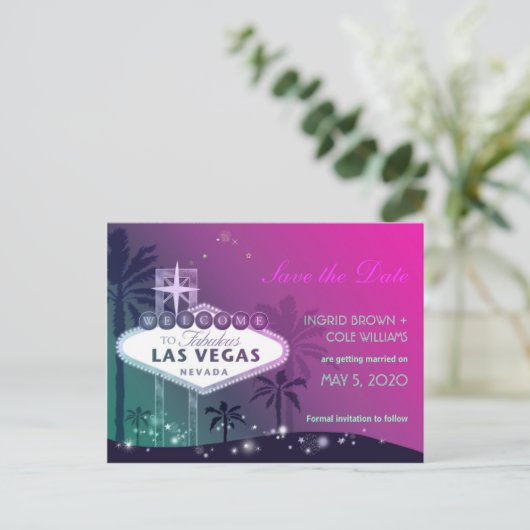 Unieke Las Vegas Strip Bruiloft Save the Date Aankondigingskaart (Staand voorkant)