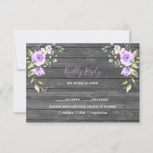 Unieke Lavendel Bloemen Schuur Houten Bruiloft RSVP Kaartje (Voorkant)