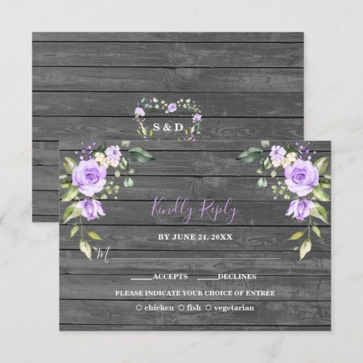 Unieke Lavendel Bloemen Schuur Houten Bruiloft RSVP Kaartje (Voorkant / Achterkant)
