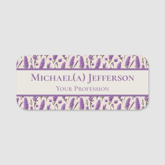 Unieke Lavendel bloemenmotief Professioneel Paarse Naamplaatje (Voorkant)