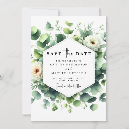 Unieke Leaf Eucalyptus digitale bruiloft Save The Date (Voorkant)
