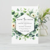 Unieke Leaf Eucalyptus digitale bruiloft Save The Date (Staand voorkant)