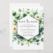 Unieke Leaf Eucalyptus digitale bruiloft Save The Date (Voorkant / Achterkant)
