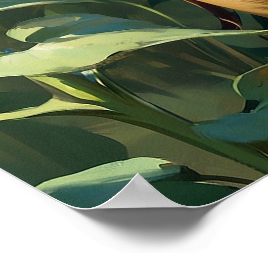 Unieke leeuw in geel zonnebloem veld geloof poster (Hoek)