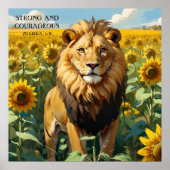 Unieke leeuw in geel zonnebloem veld geloof poster (Voorkant)