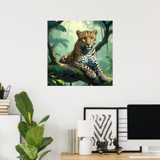 Unieke Leopard op Tree Oerwoud Art Poster (Thuiskantoor)