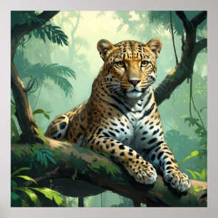 Unieke Leopard op Tree Oerwoud Art Poster