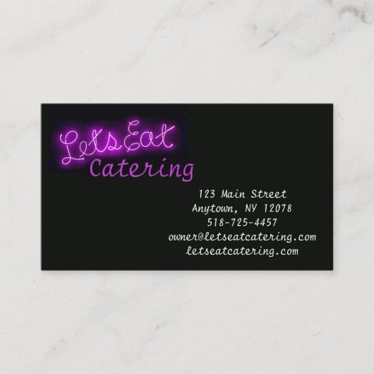 Unieke Let's Eat  Neon Sign in Paars Visitekaartje (Voorkant)