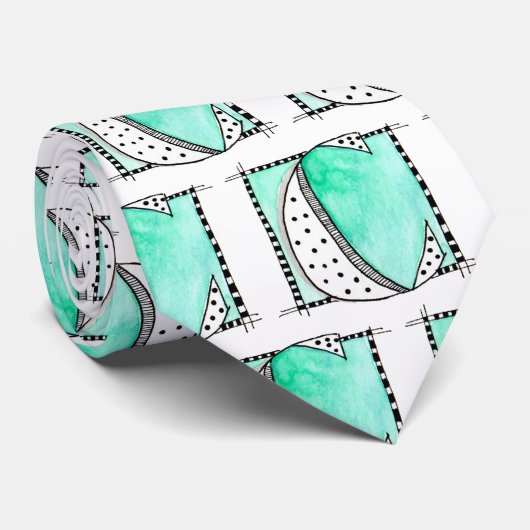 Unieke letter C Initiaal Blauwgroen Stropdas (Opgerold)