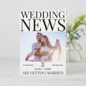 Unieke leuke fotokrant voor bruiloft save the date (Staand voorkant)