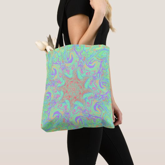 Unieke levendige mandala in pastelkleuren tote bag (Dichtbij)
