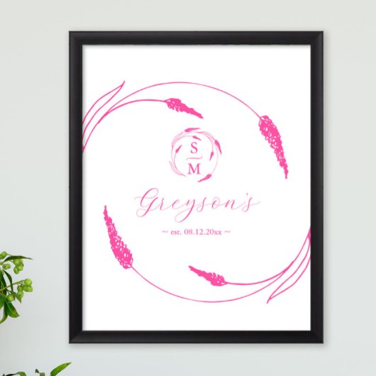 Unieke levendige roze trouwteken en aandenken poster