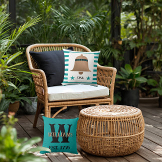 Unieke Liberty Bell USA Koper & Turquoise Gestreep Kussen