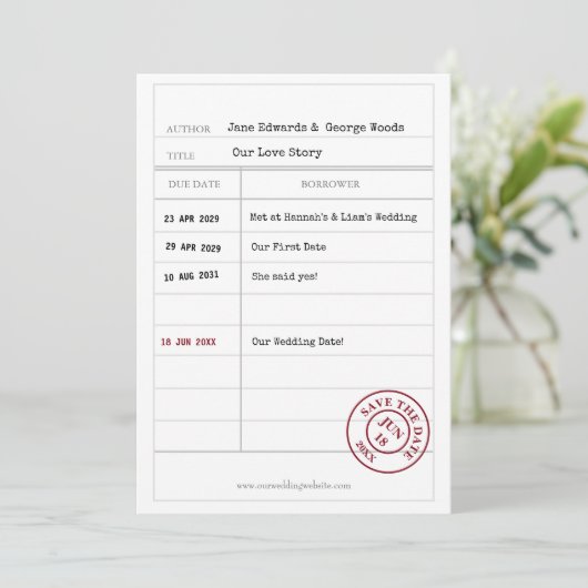 Unieke Library Kaart Save the Date Kaart (Staand voorkant)