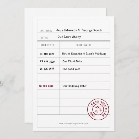 Unieke Library Kaart Save the Date Kaart (Voorkant / Achterkant)