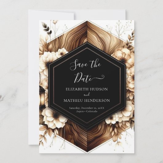 Unieke lichten rustieke bruiloft save the date (Voorkant)