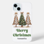 Unieke luipaardprint kerstbomen met aangepaste naa Case-Mate iPhone case (Achterkant)